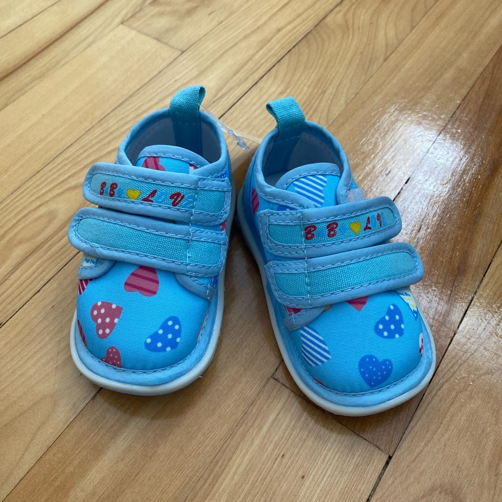Blue Heart Pattern Kids Shoes